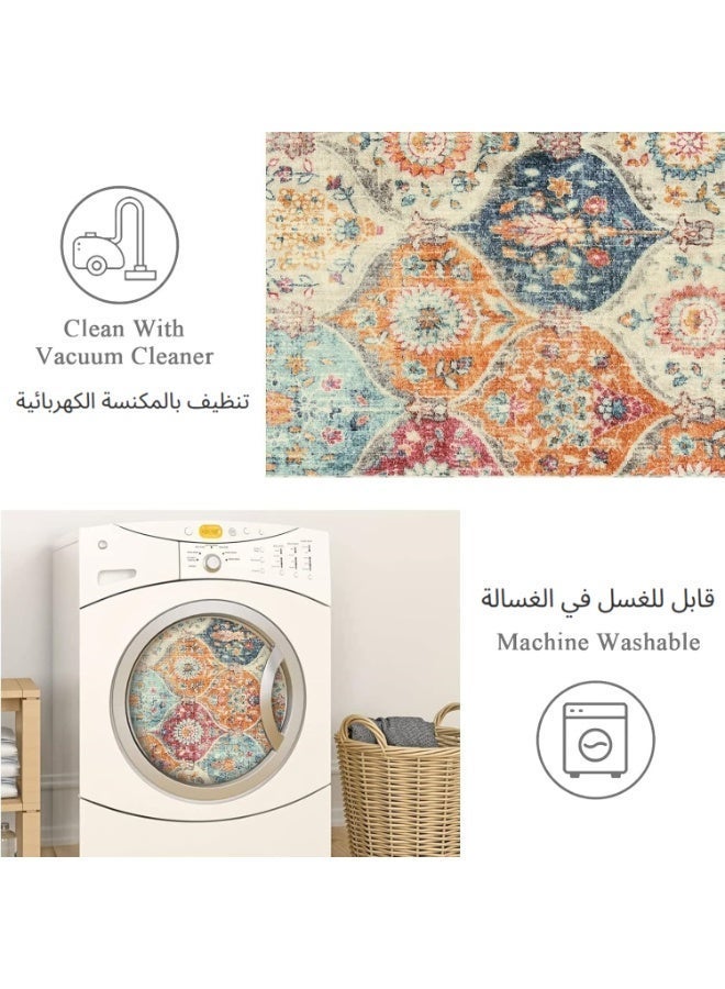 اكسيسن سجادة غرفة معيشة مقاس 160 × 230 سم، سجادة زهرية عتيقة منخفضة الوبر، سجادة داخلية كبيرة مناسبة لغرفة النوم وغرفة المعيشة وغرفة الطعام وديكور المنزل - Image 4